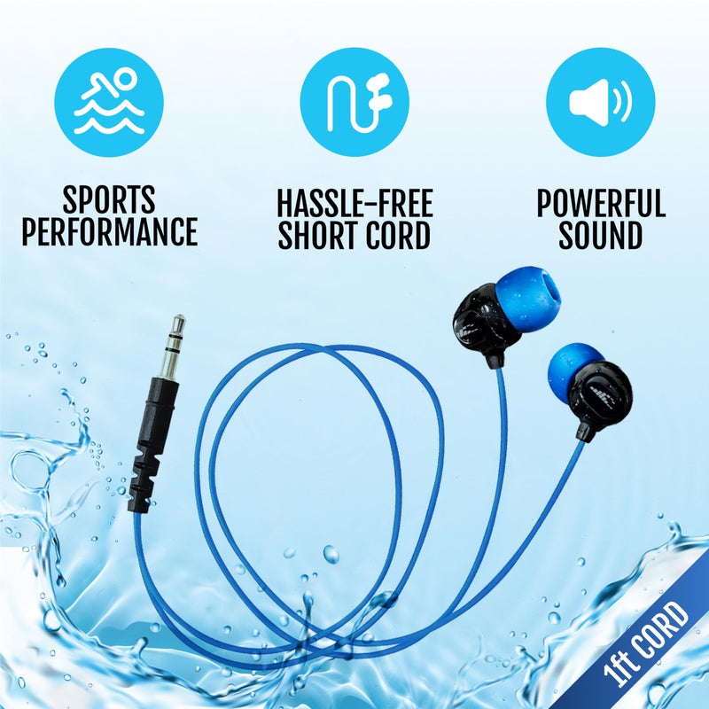 H2O Audio Surge S+ Waterproof Sport Headphones, (Short Cord Design) â€“ in-Ear Sweatproof Earbuds for Swimming, Running, Cycling â€“ IPX8 Waterproof, Compatible with iPods & MP3 Players - Image 4